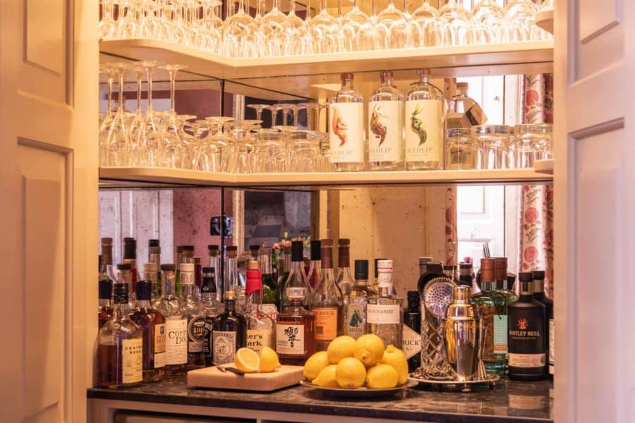 A fully stocked bar at Farleigh House